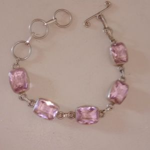 Kunzite princes cut 925 sterling silver toggle bracelet
